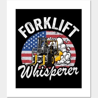 Forklift Whisperer American Flag Retro Forklift Driver Posters and Art